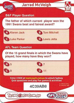 2014 Team Zone AFL Team - Best & Fairest Quiz (Herald Sun) #16 Jarrad McVeigh Back